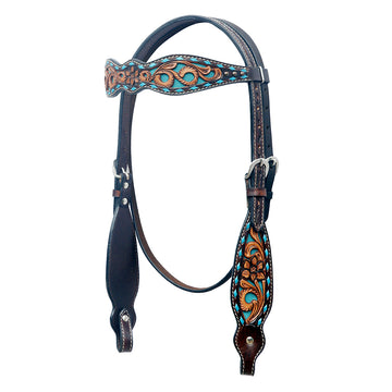 BAR H EQUINE Western Horse Floral Hand Painted Genuine Leather Headstall Dark Brown
